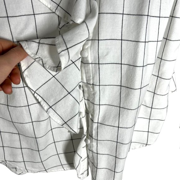 Joie Rangi Black White Windowpane Ruffle Long Sleeve Button Up Top Medium - Picture 3 of 9